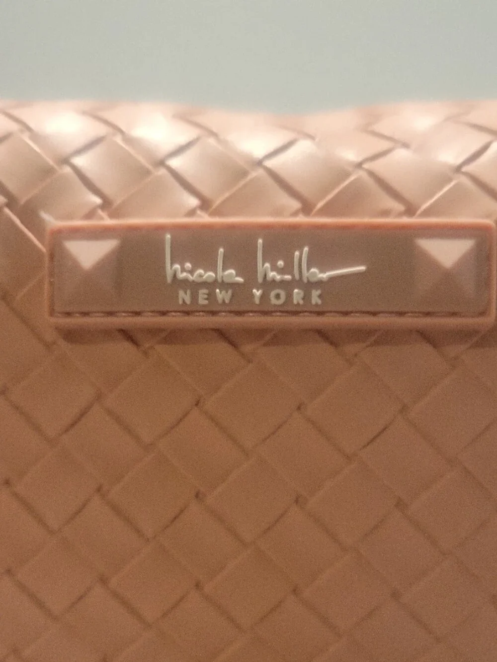Nicole Miller Soft Pink Woven Cosmetic Bag with Strap